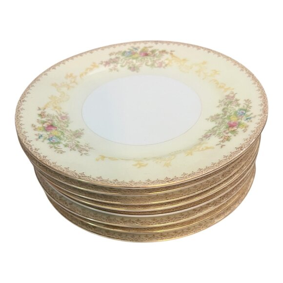 Vintage Meito China Arbor 6.5" Hand Painted Bread & Butter Plates Japan Set Of 8 - Picture 5 of 6